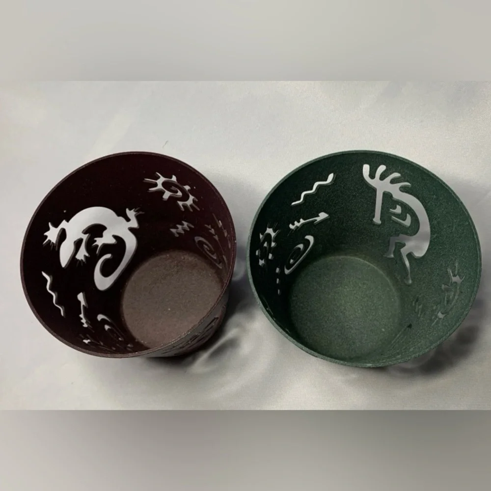 PartyLite Decorative Metal Candle Holders Green and Maroon (2) Kokopelli Gecko - Picture 5 of 7